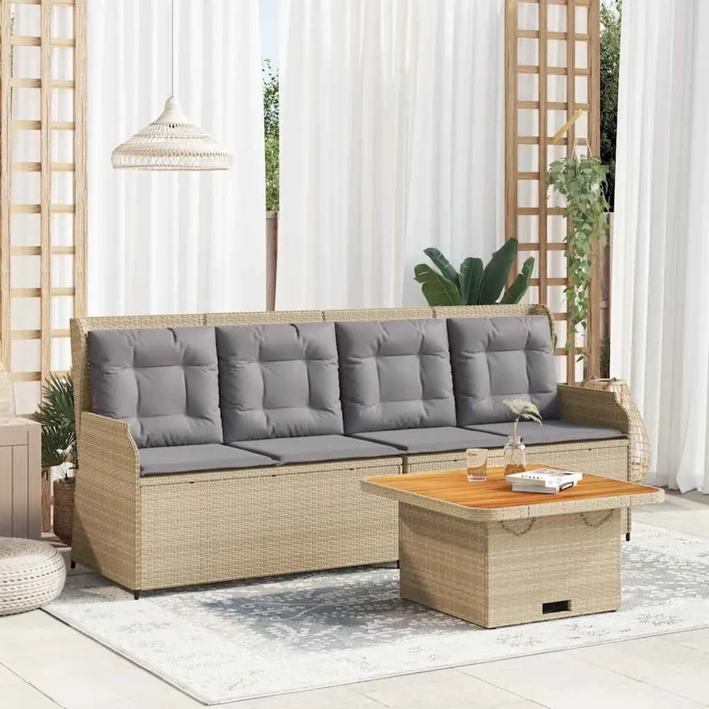 vidaXL 3 pcs conjunto lounge de jardim com almofadões vime PE bege