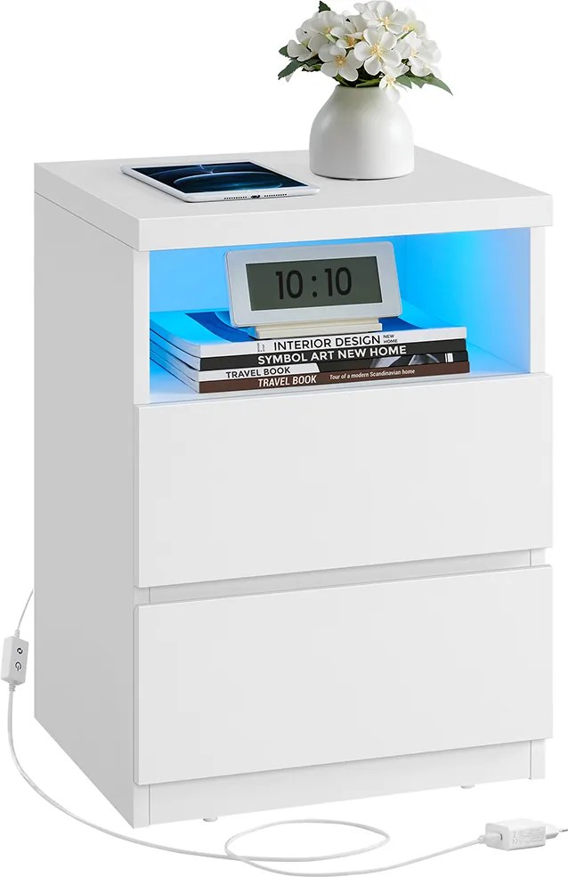 Mesa de cabeceira com iluminação LED regulável 35 x 40 x 55 cm branca