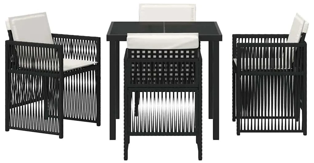 Conjunto de Jantar de Jardim com 5 Peças, Almofadas Preto e Rattan Pol