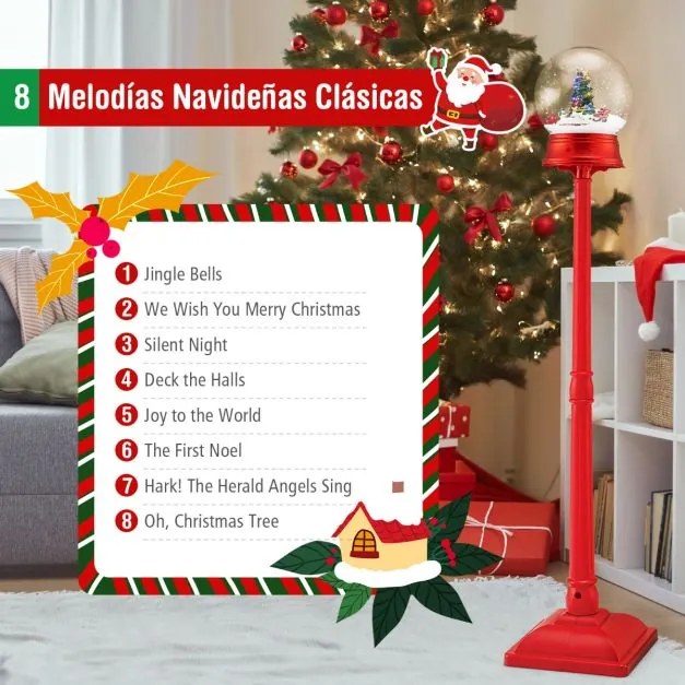 Lâmpada musical natal de 150 cm Lâmpada com globo de neve em suporte com 8 tons vermelho