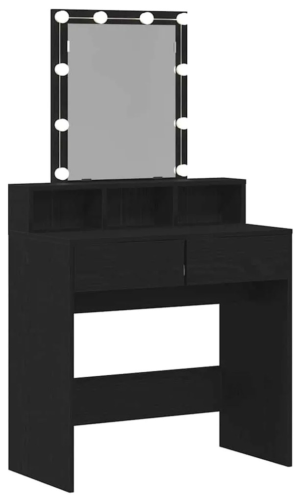 Mesa de Maquiagem com Espelho e Luzes LED Carvalho Preto Madeira Engen