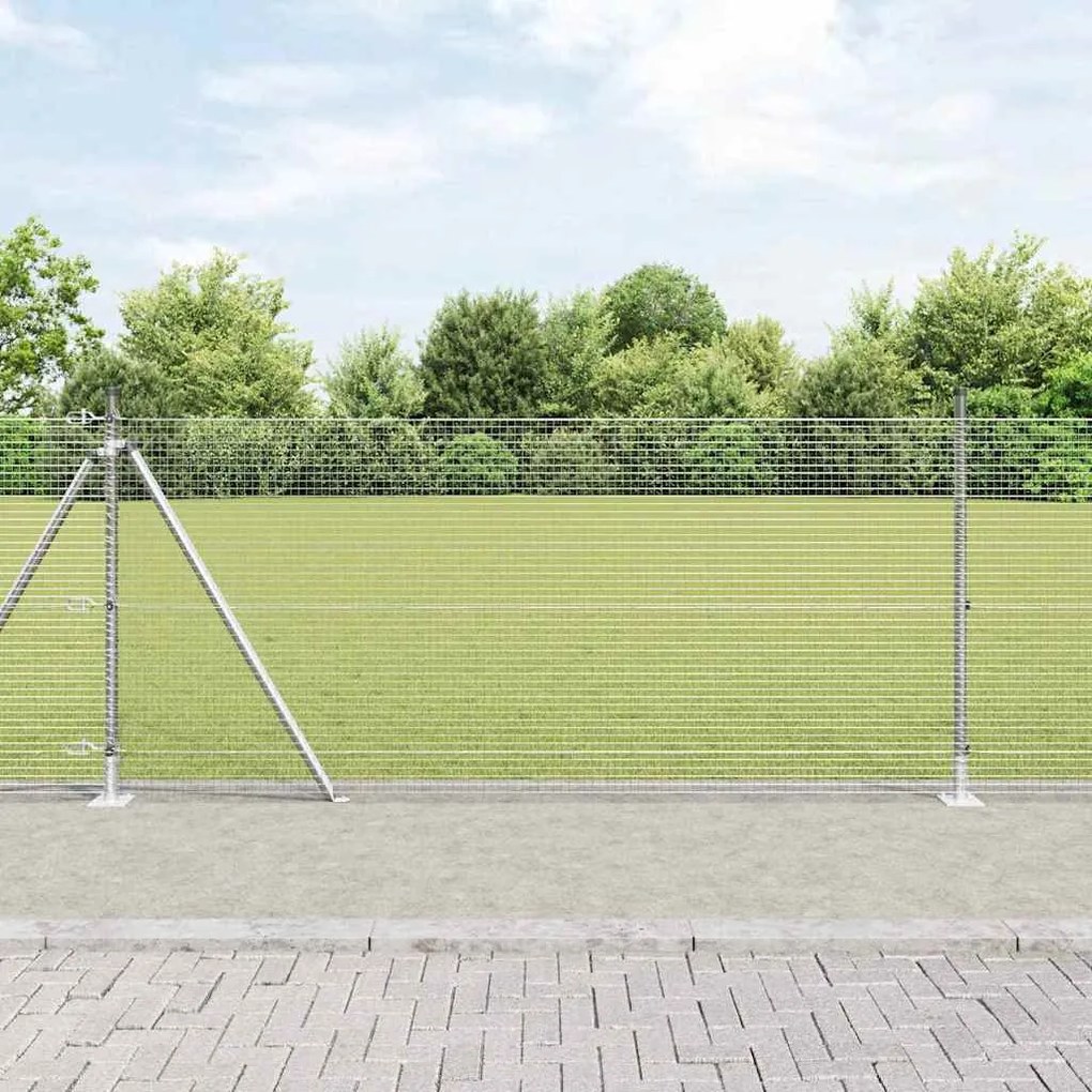 vidaXL Cerca de Arame Soldado com 7 Postes Flangeados 0,8x10 m Aço Galvanizado