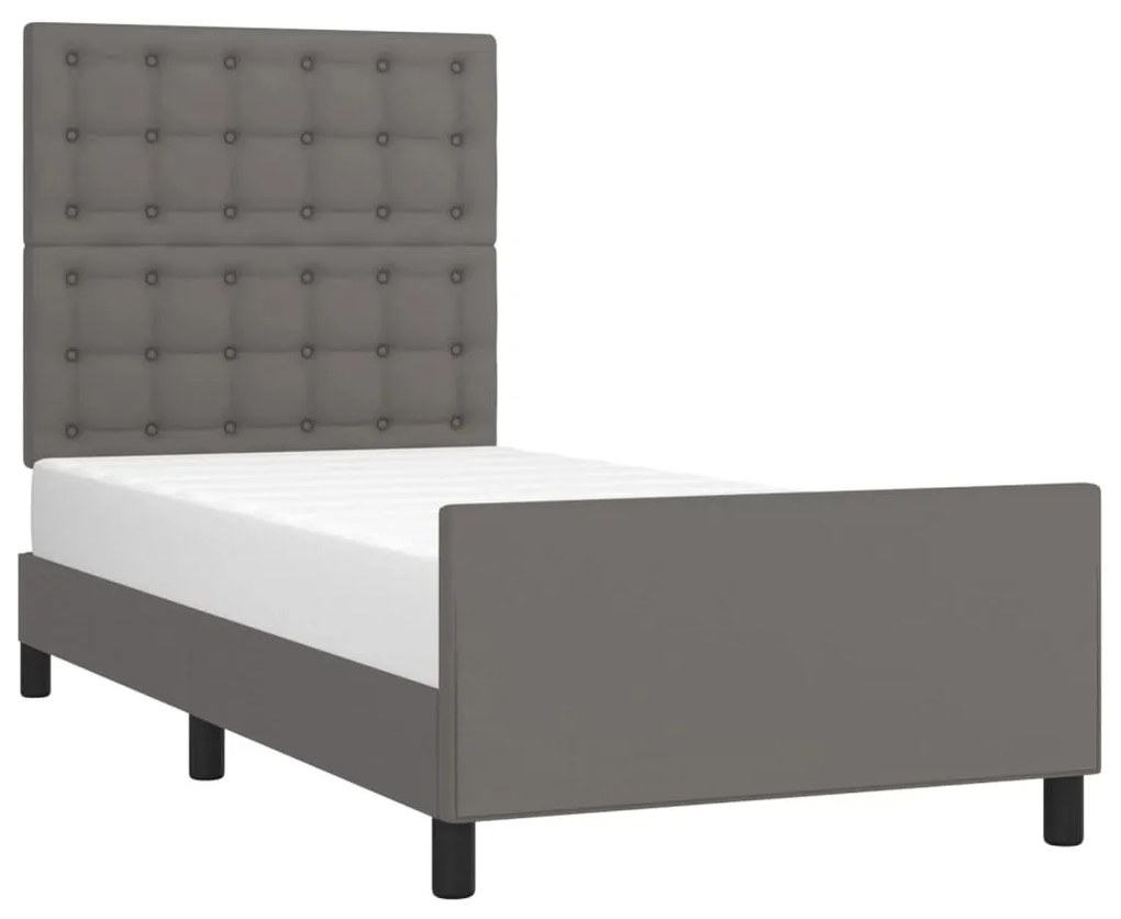 Estrutura cama c/ cabeceira 100x200cm couro artificial cinzento