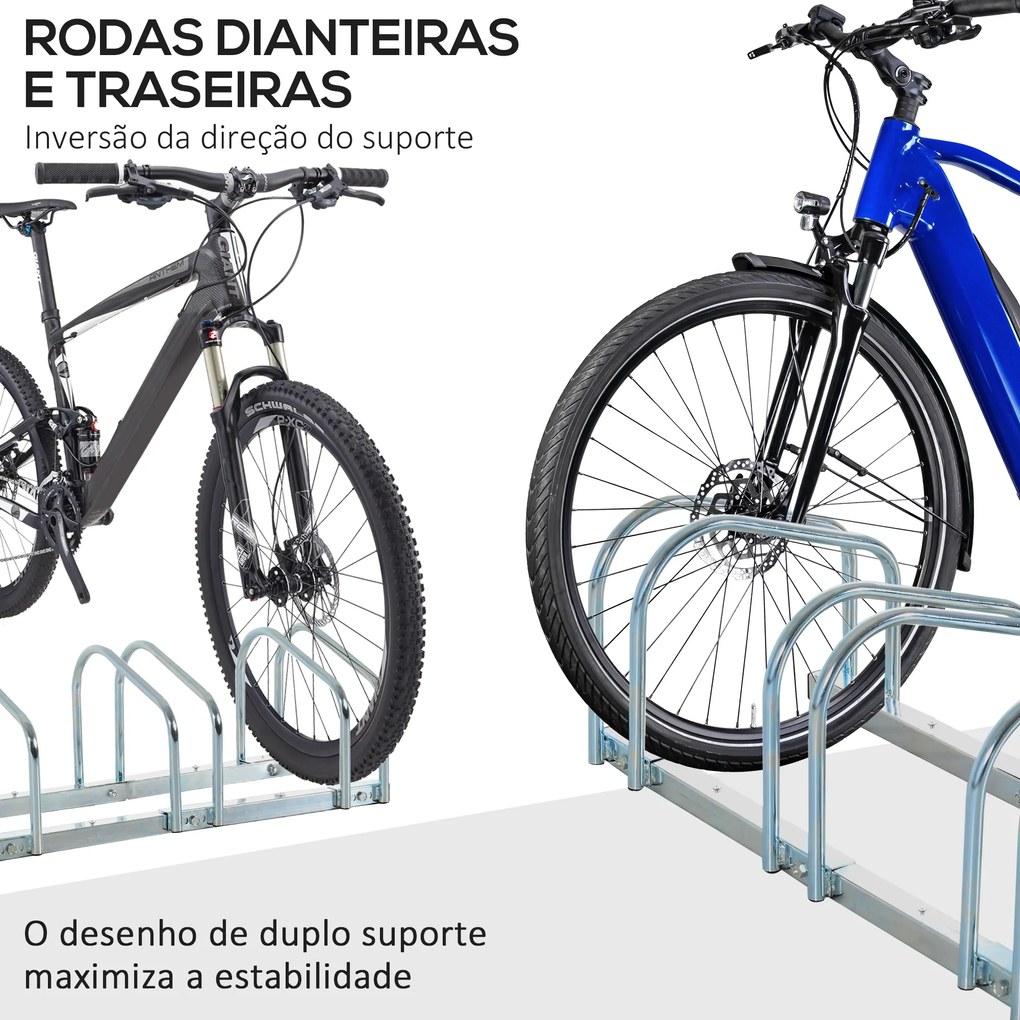 HOMCOM Estacionamento para 6 Bicicletas Suporte de Aço para Estacionar Bicicletas no Chão para Interior e Exterior 160x33x27cmPrata