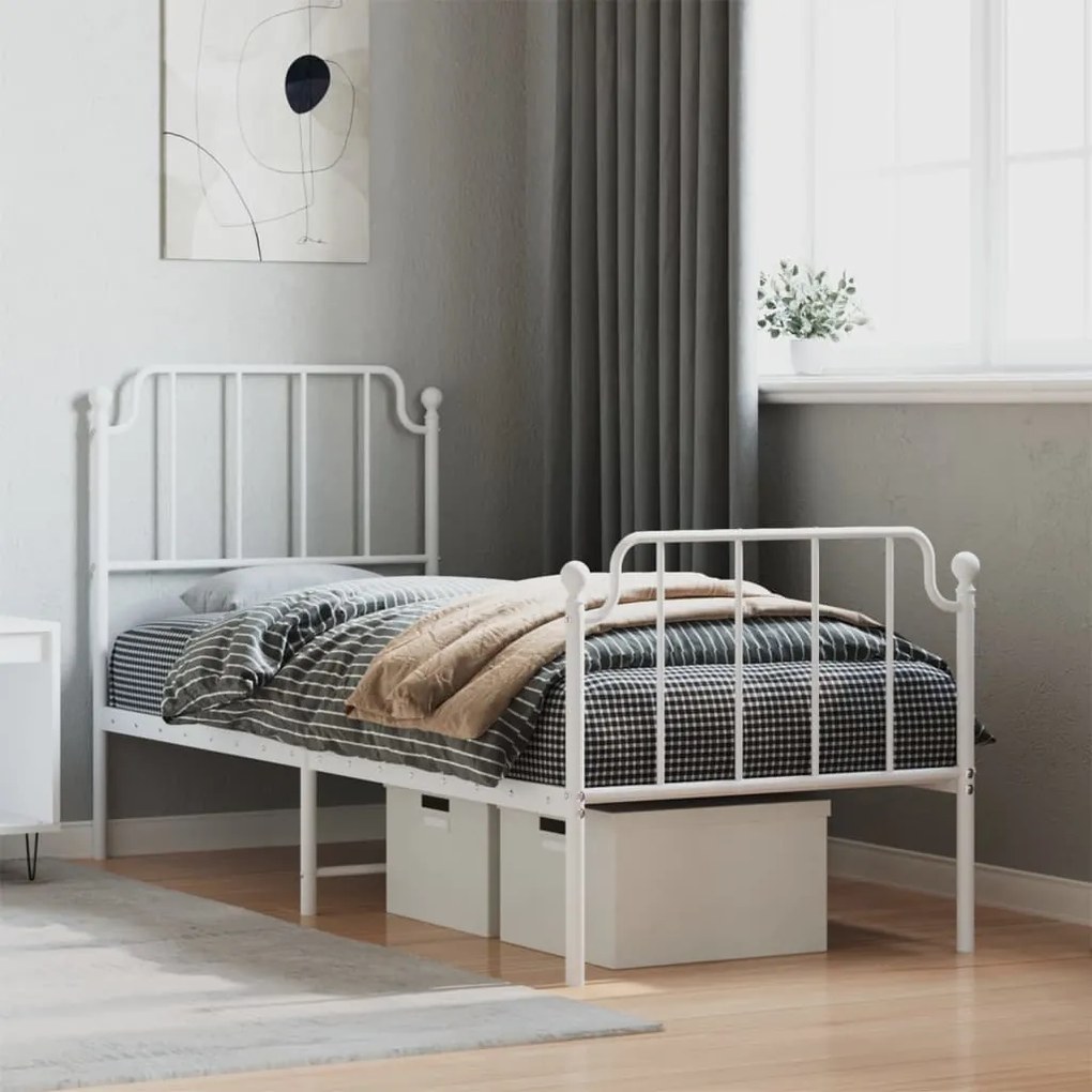 Estrutura de cama com cabeceira e pés 75x190 cm metal branco