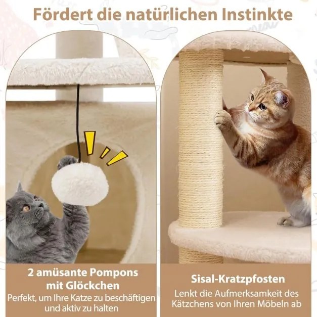 Arranhador para gatos com caverna, bola e escada bege
