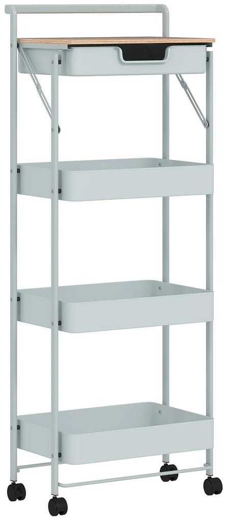 HOMCOM Carrinho Auxiliar com Rodas de 4 Níveis Carrinho de Cozinha com 1 Gaveta e 3 Cestos Carrinho Organizador 45x29,5x117,5 cm Verde | Aosom Portugal