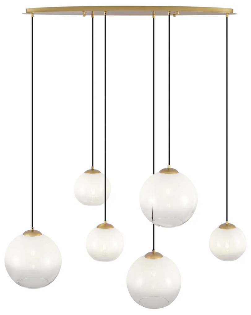 Candeeiro suspenso Hotel Chic latão com vidro branco retangular 6-luzes - Misty Chique de hotel