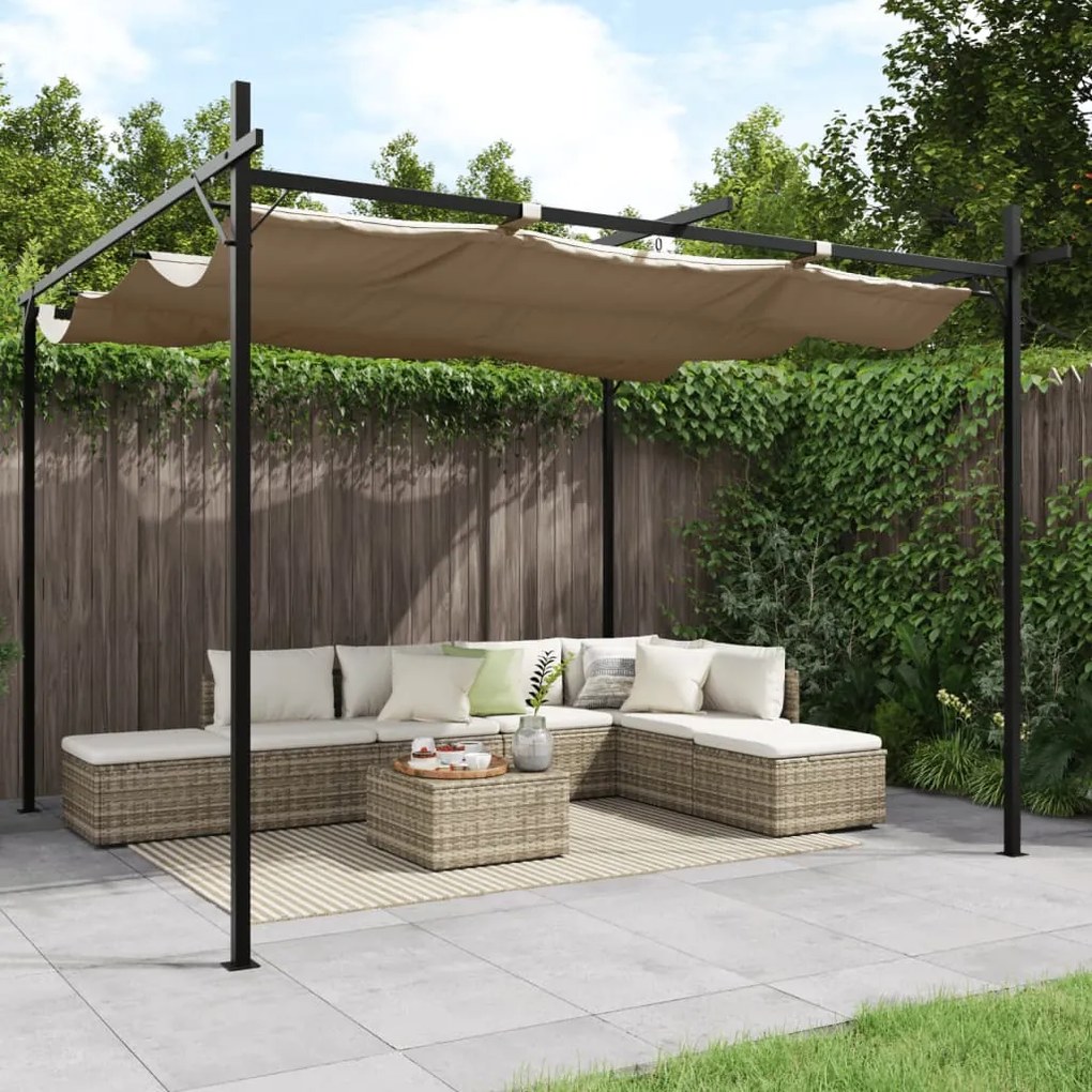 360115 vidaXL Pérgola com toldo retrátil 295x292x230 cm cor cinza-acastanhado