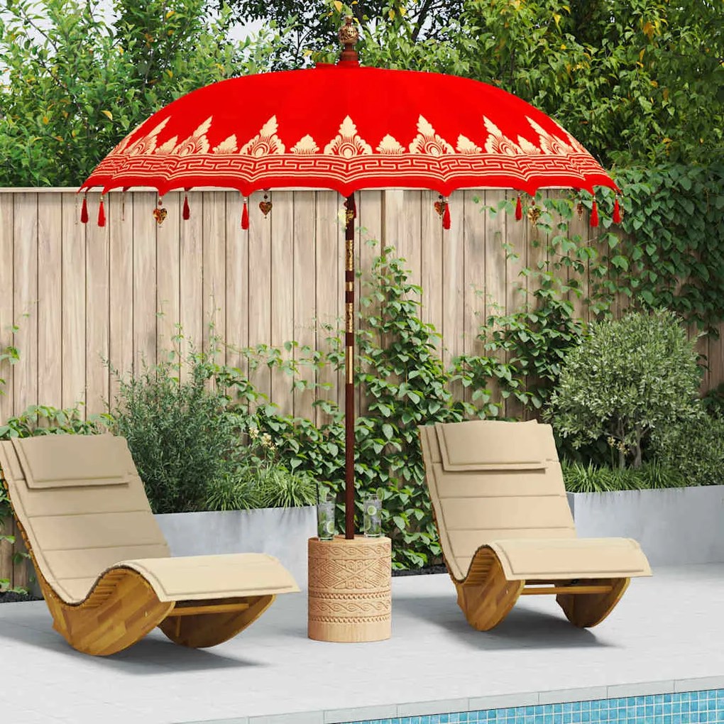 Parasol Balinês Vermelho 210-220 cm Algodão, madeira sólida