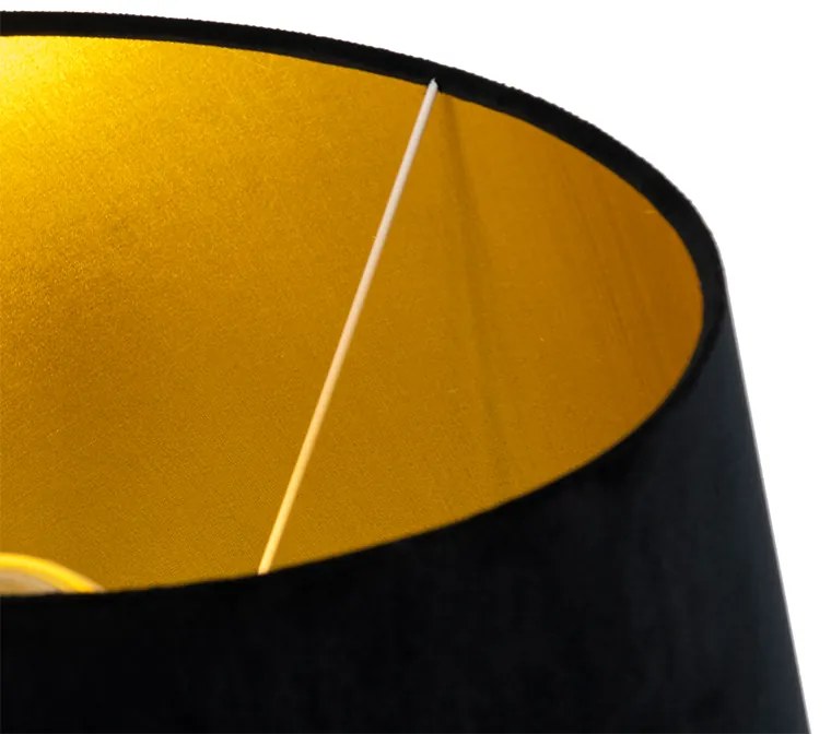 Candeeiro de pé com cúpula de 45 cm preto com interior dourado - Classico Clássico / Antigo