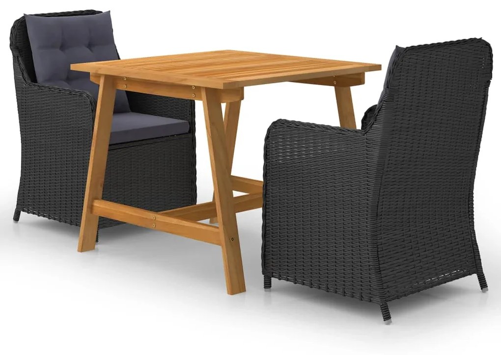 vidaXL 3 pcs conjunto de jantar para jardim preto