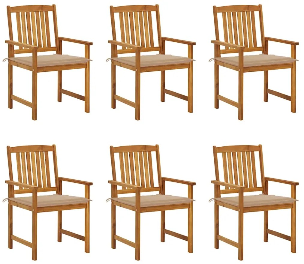 vidaXL Cadeiras de jardim com almofadões 6 pcs acácia maciça