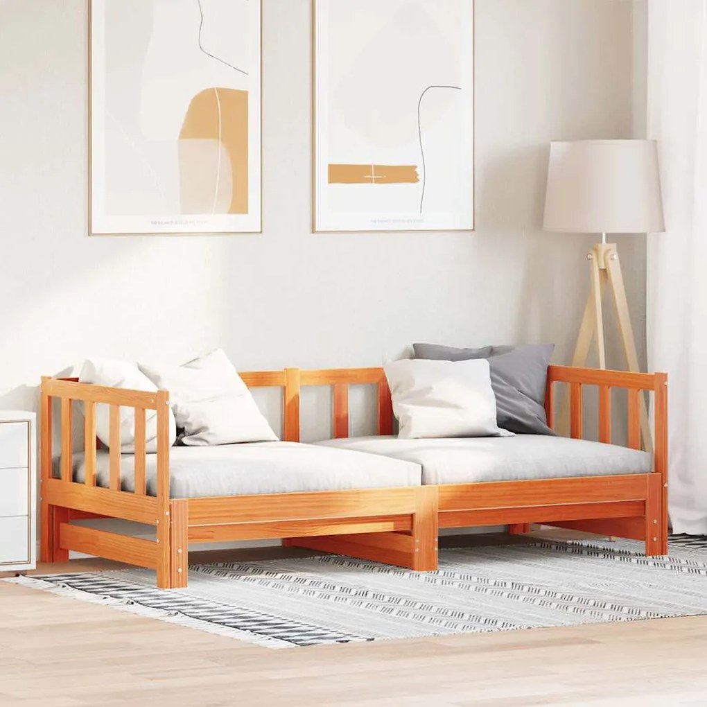 Cama dia com cama auxiliar castanho encerado 180x200 cm madeira maciça