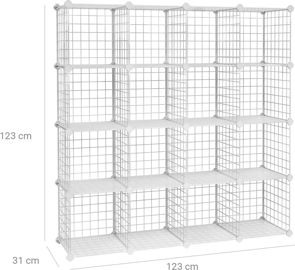 Armario de encaixe Plástico 16 cubos de grelha 123 x 31 x 123 cm branco