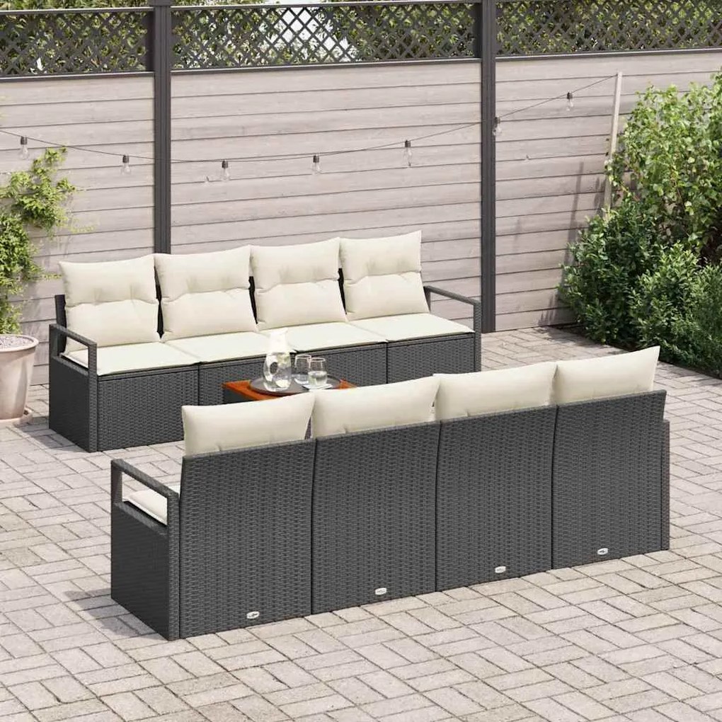 Conjunto de Sofá Jardins 9 Peças com Almofadas Pretas em Rattan e Acác