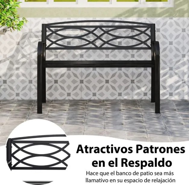 Banco de jardim de 116 cm 49 x 116 x 83 cm para 2 pessoas em metal resistente com braços e encosto curvos Preto