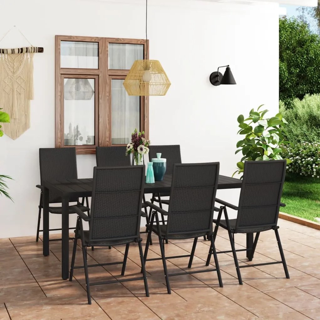 vidaXL 7 pcs conjunto de jantar para jardim preto