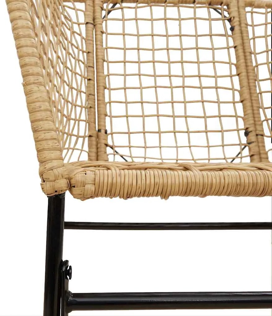 Conjunto jantar jardim 3 peças vidro vime PE castanho