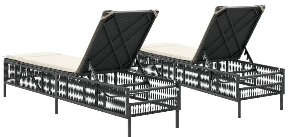Espreguiçadeiras com almofadões 2 pcs vime PE preto