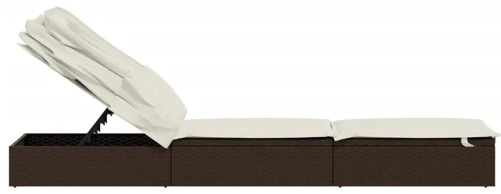 Espreguiçadeira c/ teto dobrável 213x63x97 cm vime PE castanho