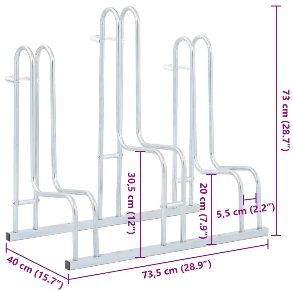 Suporte independente para 3 bicicletas aço galvanizado