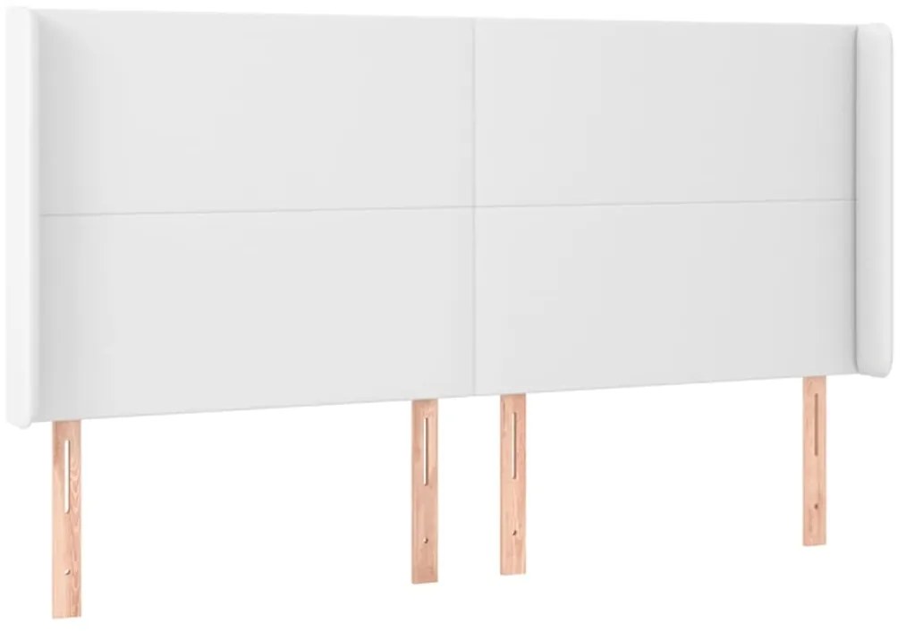 Cabeceira cama c/ LED couro artificial 203x16x118/128 cm branco