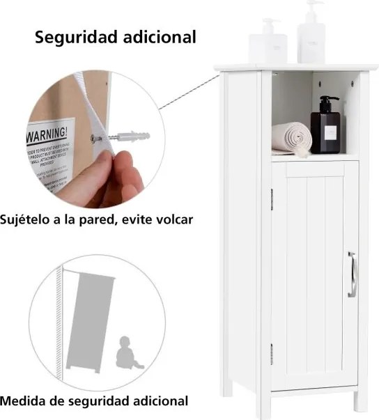 Armário para casa de banho com 3 prateleiras e porta  30 x 30 x 80 cm Branco