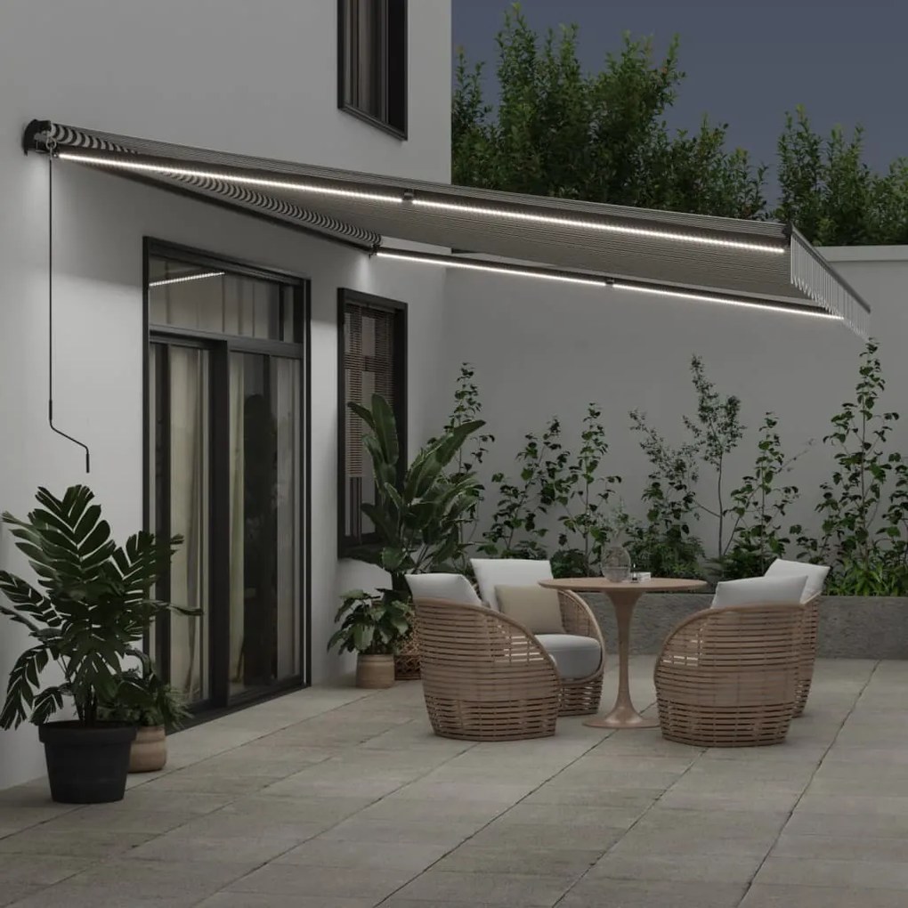 Toldo retrátil manual com luzes LEDs 600x350cm antracite/branco