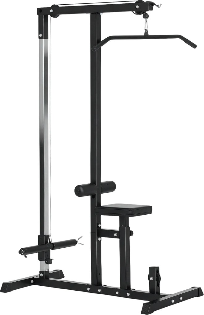 HOMCOM Máquina de Musculação Estação de Treinamento com Poleia e Assento Ajustável em Altura para Treinamento 107x120x190cm Preto | Aosom Portugal