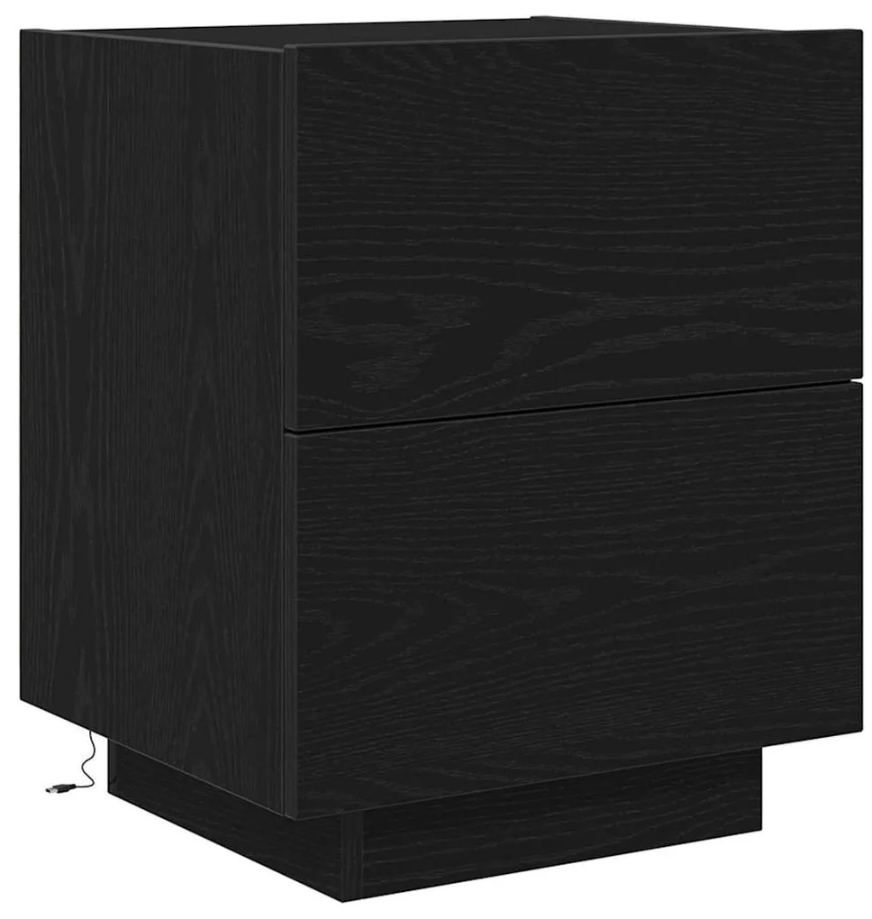 Cômodas de Cabeceira com Luzes LED 2 pcs Carvalho Preto 45x40x55 cm