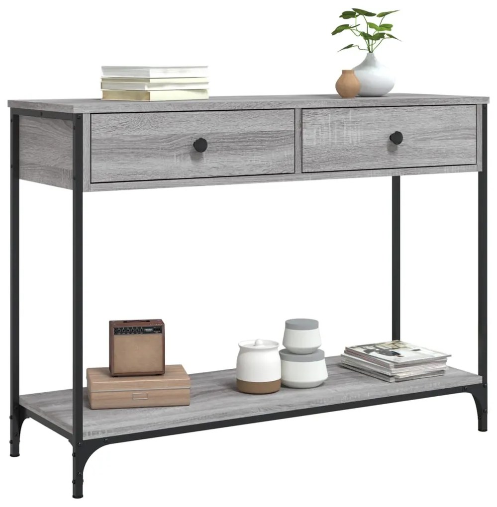 Mesa consola 100x34,5x75cm derivados de madeira cinzento sonoma