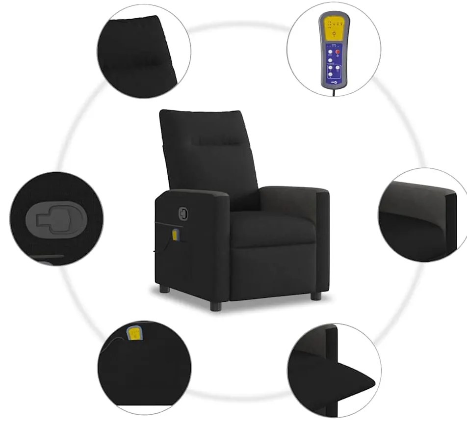 Poltrona de massagens reclinável tecido preto
