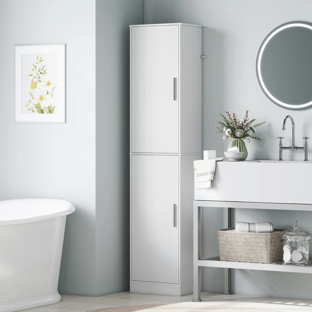 Armário de casa de banho tipo coluna com 2 portas e 4 prateleiras ajustáveis, 40 x 35 x 180 cm, branco