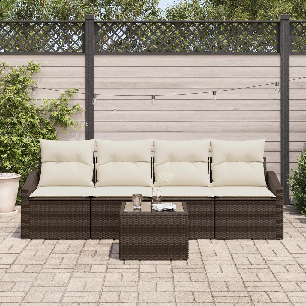 Conjunto de Jantar de Jardim de 5 Peças com Almofadas Castanho Polirat