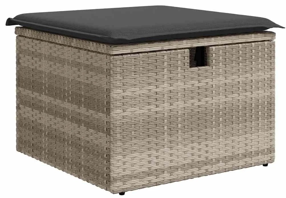 4 pcs conj. sofás jardim c/ almofadões vime PE cinzento-claro