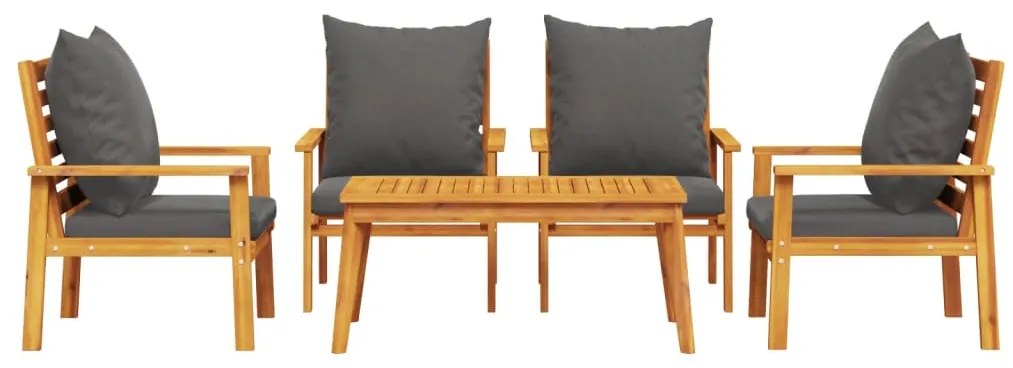 5 pcs conjunto lounge de jardim c/ almofadões acácia maciça