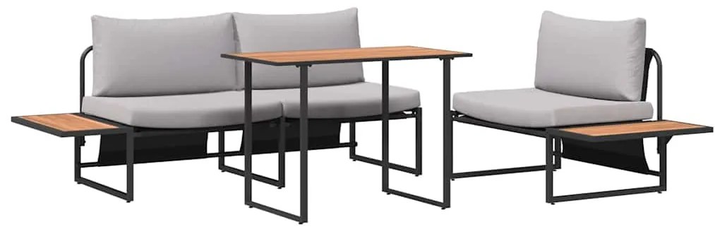 Conjunto de Jantar de Jardim de 3 Peças vidaXL com Almofadas Cinza Cla