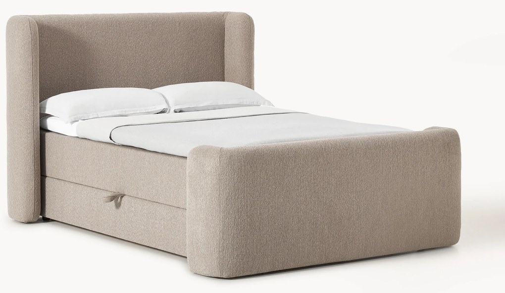 Cama boxspring em bouclé com espaço de arrumação Perla