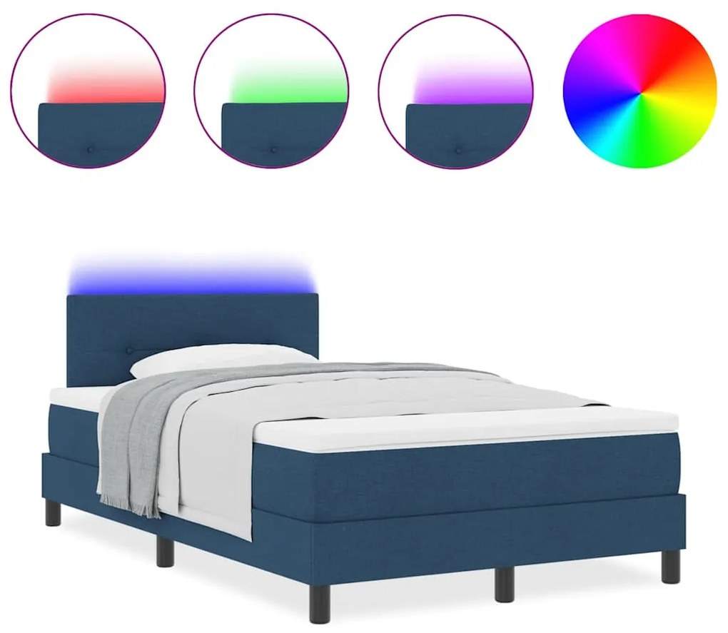 Cama Box com Colchão e LED Azul 120x200 cm em Tecido
