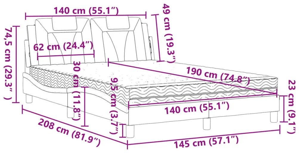 Cama com colchão 140x190 cm couro artificial castanho