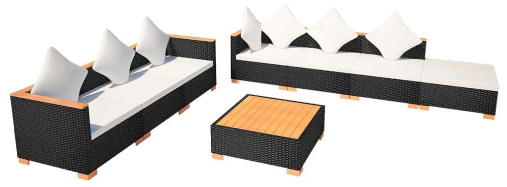 8 pcs conjunto lounge de jardim c/ almofadões vime PE preto