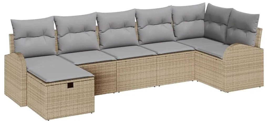 Conjunto de Sofá Jardim de 7 Peças com Almofadas Bege Rattan Sintético