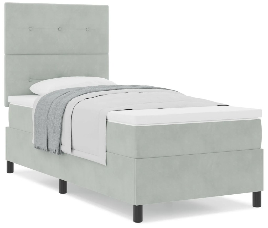 Cama Box Spring com Colchão Cinza Claro Solteiro Veludo