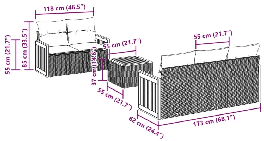 6 pcs conjunto sofás de jardim com almofadões vime cinzento
