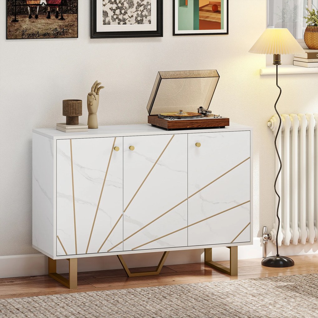 Aparador de Sala, 107 x 35 x 75 cm, Prateleiras Reguláveis, Branco
