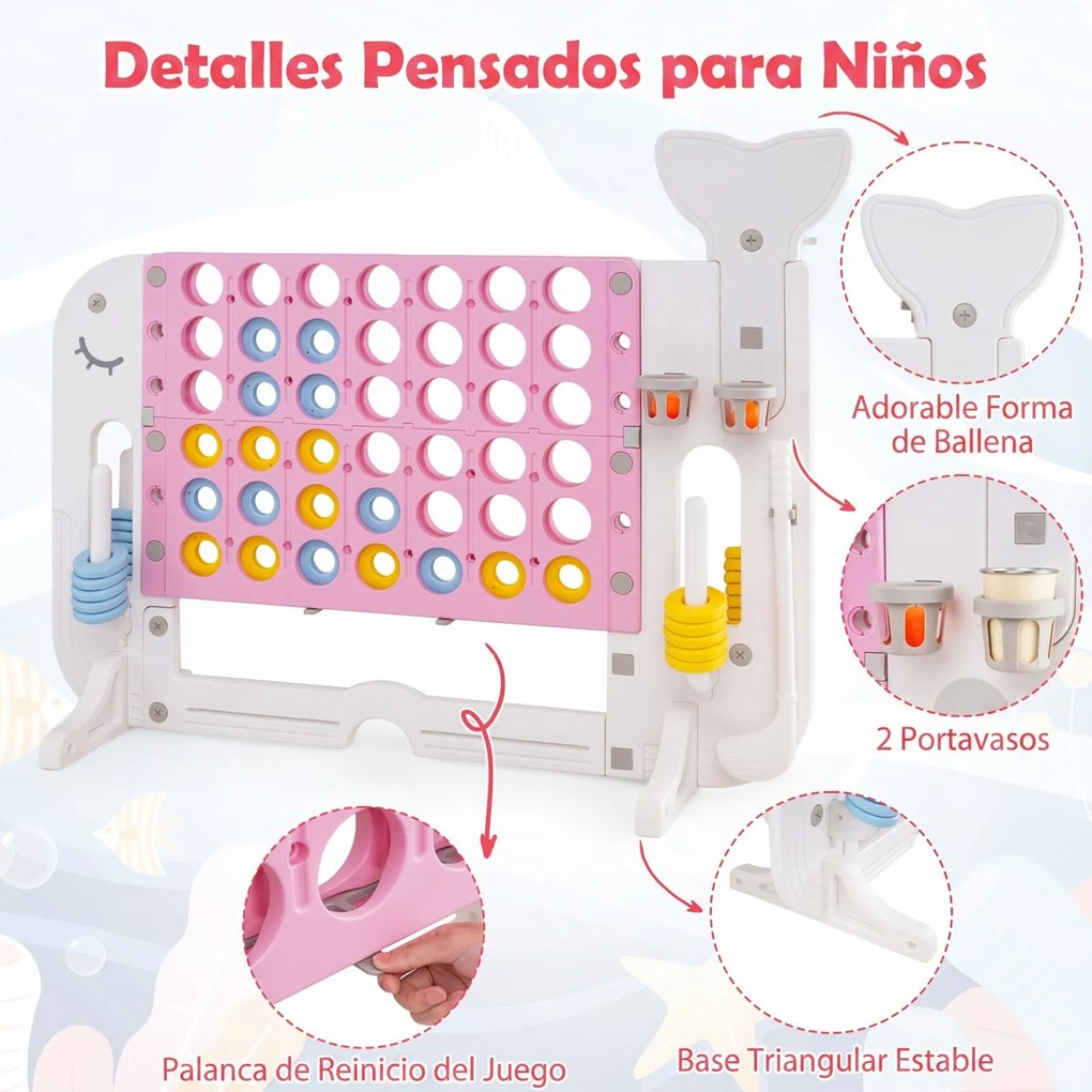 Jogo 4 em Linha Multifunções, 140 x 47 x 108 cm, Altura Regulável, Cor-de-rosa