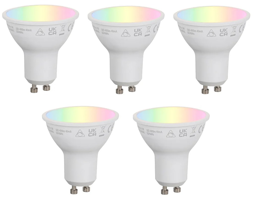 Conjunto de 5 lâmpadas LED inteligentes GU10 50mm reguláveis Opal RGBW 4.7W 400 lm 2700-6500K Zigbee