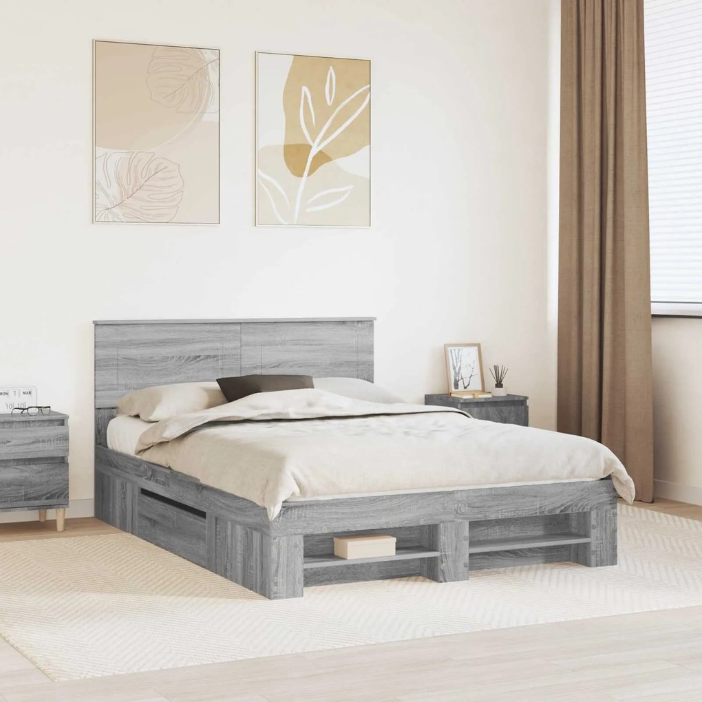 vidaXL Estrutura da Cama Cinza Sonoma 150 x 200 cm Madeira processada