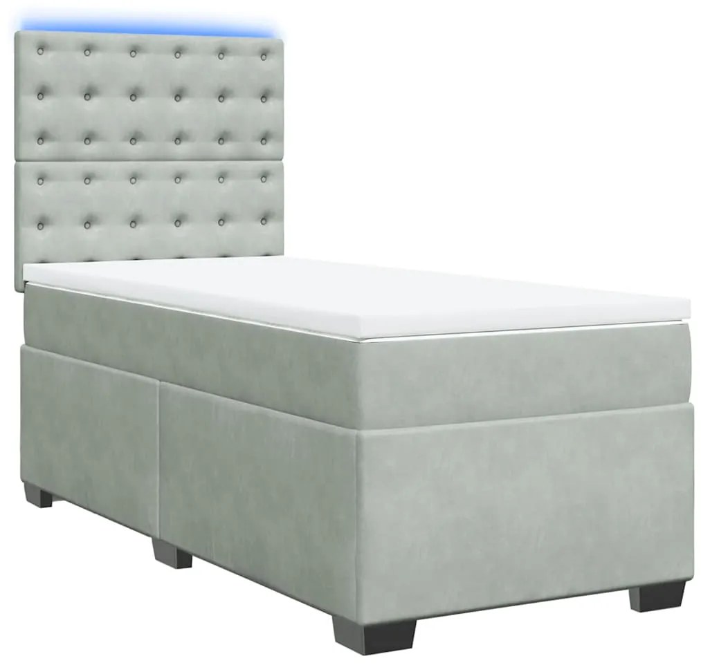 Cama com molas/colchão 80x200 cm veludo cinza-claro